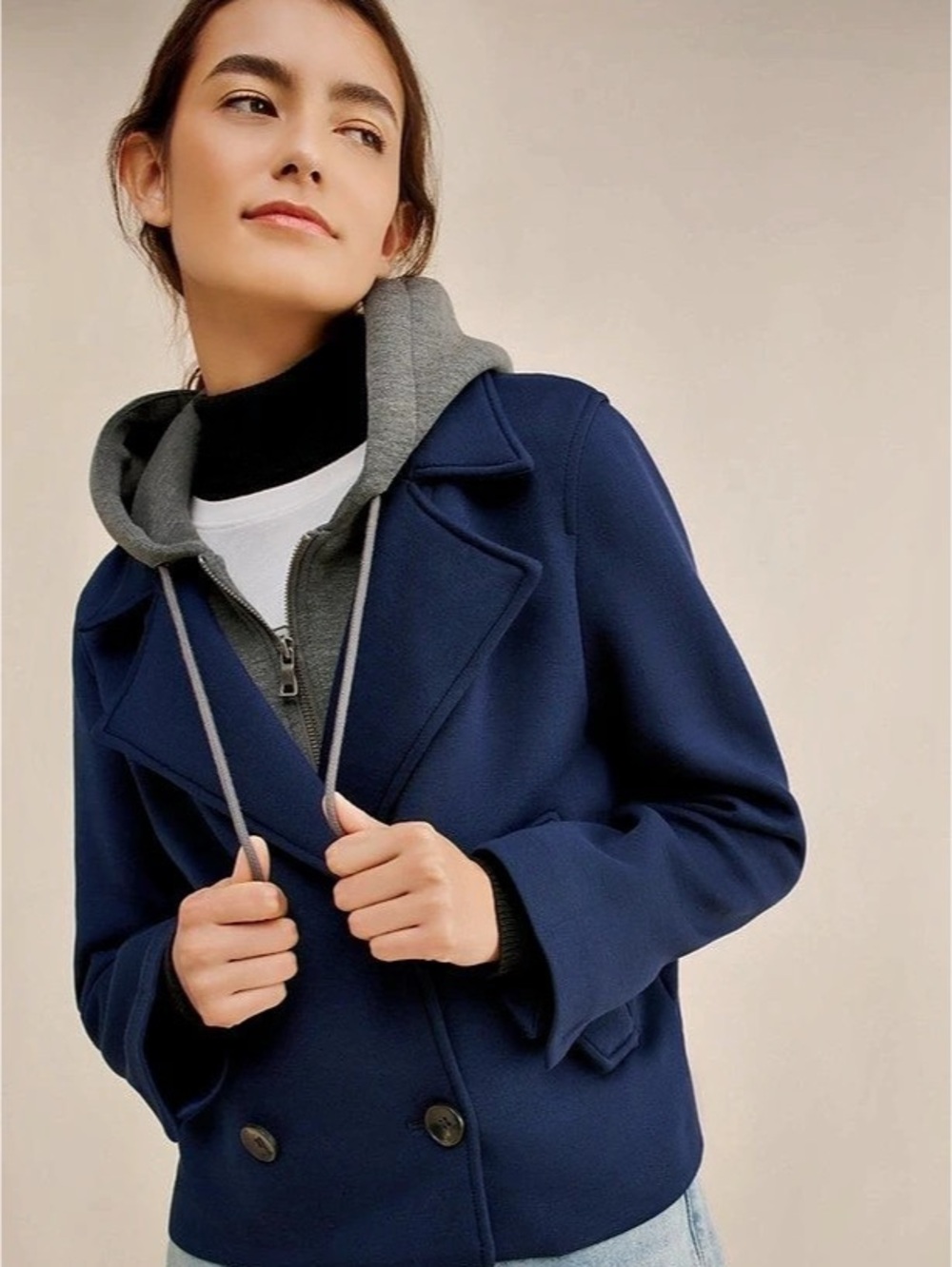 Maeve Twofer Hooded Peacoat Blue & Gray, Medium
